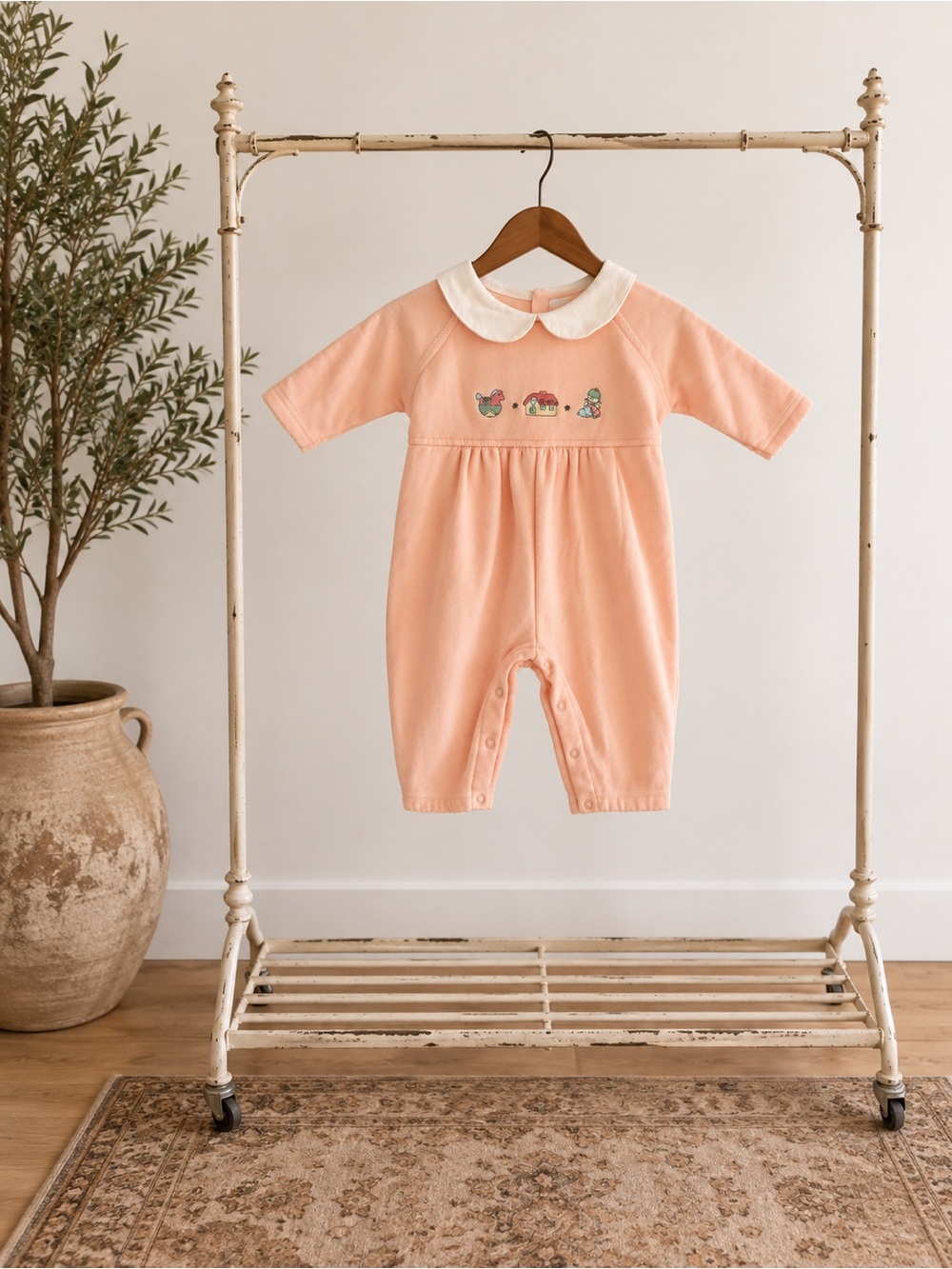 Classic Peach Collared Baby One-Piece Romper